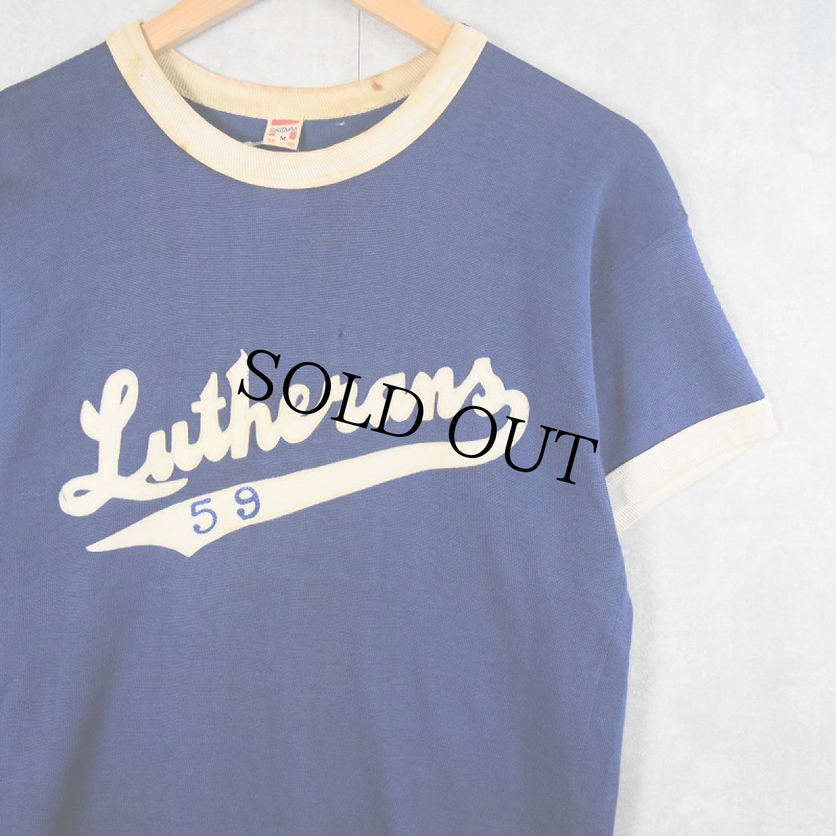 画像1: 50〜60's Southern "Lutherans" フェルトロゴ レーヨンリンガーTシャツ NAVY M (1)