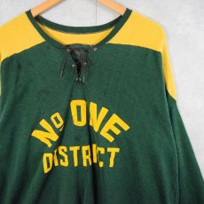 画像1: 50〜60's "No ONE DISTRICT" フロッキープリント レースアップフットボールTシャツ (1)