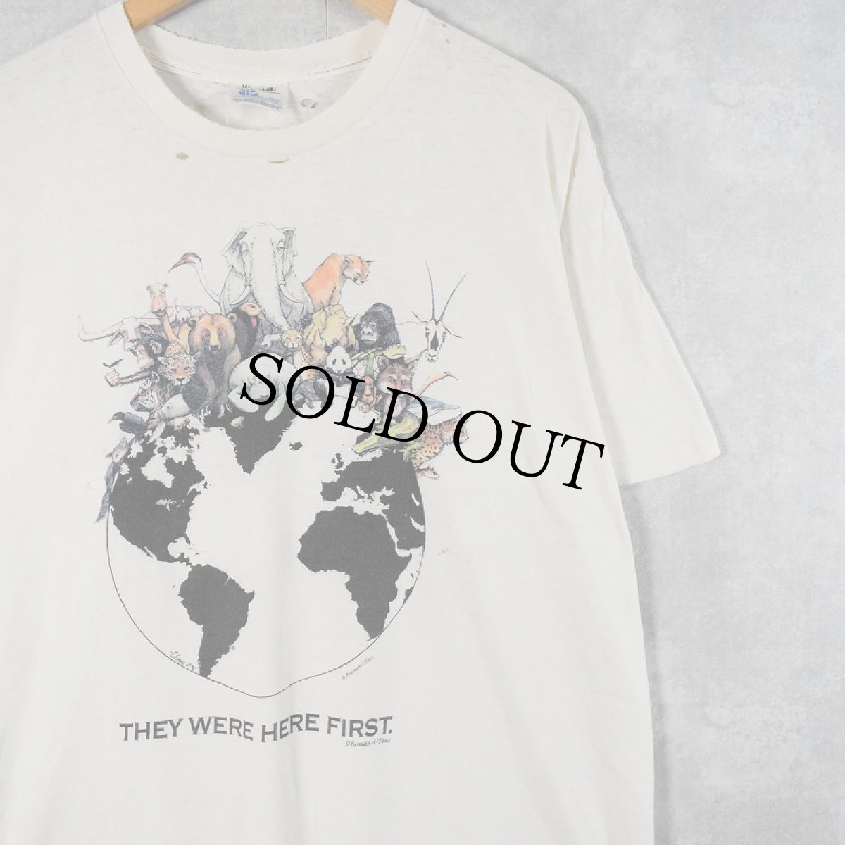 画像1: 90's Human-i-Tees USA製 "THEY WERE HERE FIRST." 地球×アニマル プリントTシャツ XL (1)