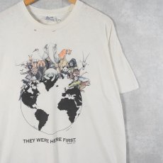 画像1: 90's Human-i-Tees USA製 "THEY WERE HERE FIRST." 地球×アニマル プリントTシャツ XL (1)