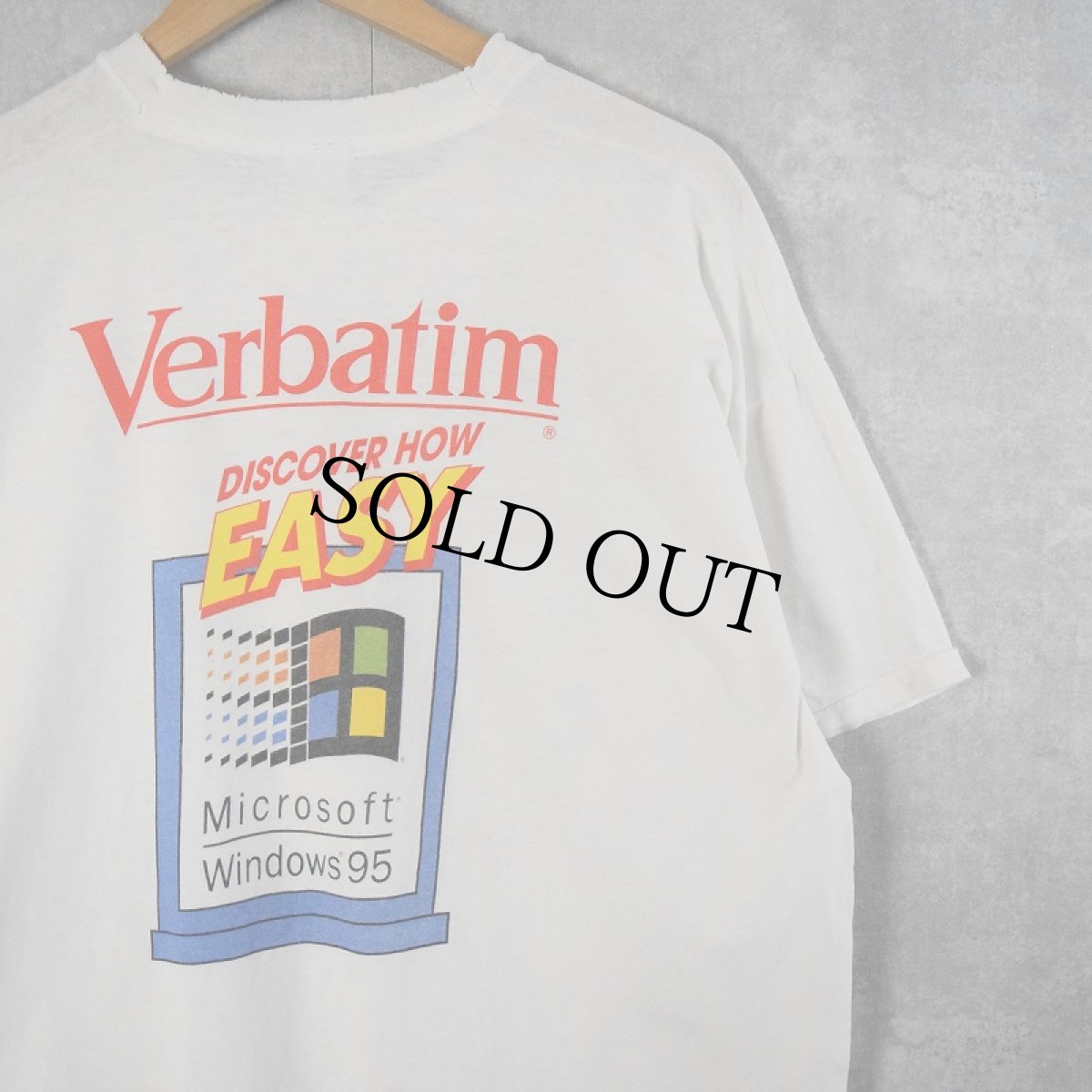 画像1: 90's Verbatim "Microsoft Windows95" 記録メディアブランド プリントTシャツ XL (1)