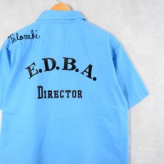 画像1: 70's LANE MATE USA製 "E.D.B.A. DIRECTOR" チェーン刺繍 フロッキープリント ボーリングシャツ L (1)