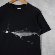 画像1: 80's USA製 ”GREAT WHITE SHARK" サメプリントTシャツ BLACK L (1)