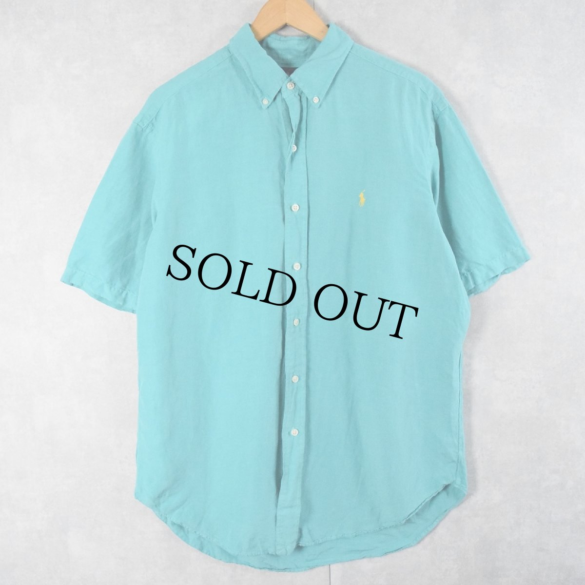 画像1: Ralph Lauren "CLASSIC FIT" ロゴ刺繍 リネン×シルク ボタンダウンシャツ L (1)