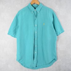 画像1: Ralph Lauren "CLASSIC FIT" ロゴ刺繍 リネン×シルク ボタンダウンシャツ L (1)