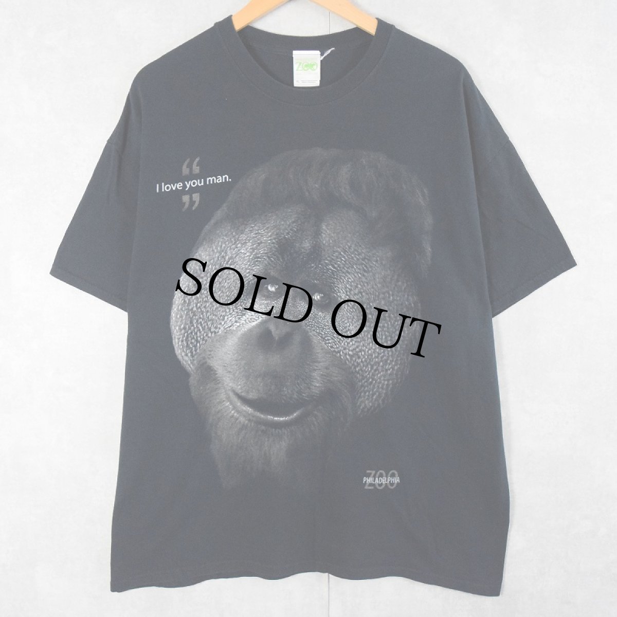 画像1: PHILADELPHIA ZOO "I love you man." ゴリラプリントTシャツ BLACK XL (1)