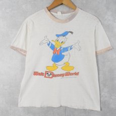 画像1: 70's WALT DISNEY ドナルドダック 染み込みプリント リンガーTシャツ S (1)