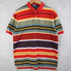 画像1: POLO Ralph Lauren マルチボーダー柄 ポロシャツ L (1)