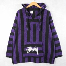 画像1: ブート STUSSY ストライプ柄 ロゴプリントメキシカンパーカー XL (1)