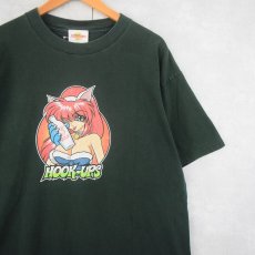 画像1: HOOK-UPS USA製 スケートブランド キャラクタープリントTシャツ GREEN XL (1)