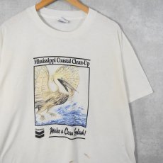 画像1: 90's USA製 "Mississippi Coastal Clean-Up" 沿岸環境保護団体 ペリカンイラストプリントTシャツ XL (1)