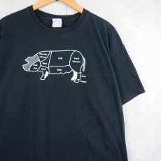 画像1: ブタ部位プリントTシャツ XL (1)