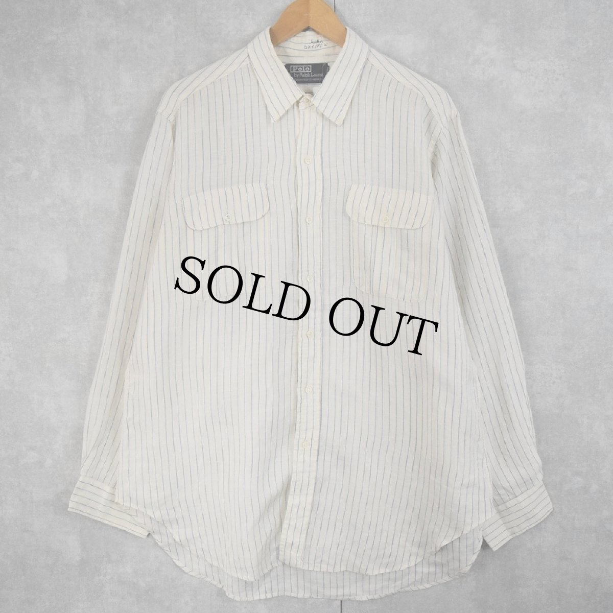 画像1: POLO Ralph Lauren ストライプ柄 リネンワークシャツ XL (1)