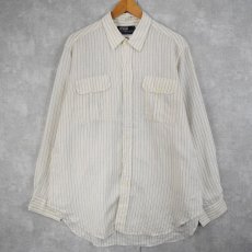 画像1: POLO Ralph Lauren ストライプ柄 リネンワークシャツ XL (1)