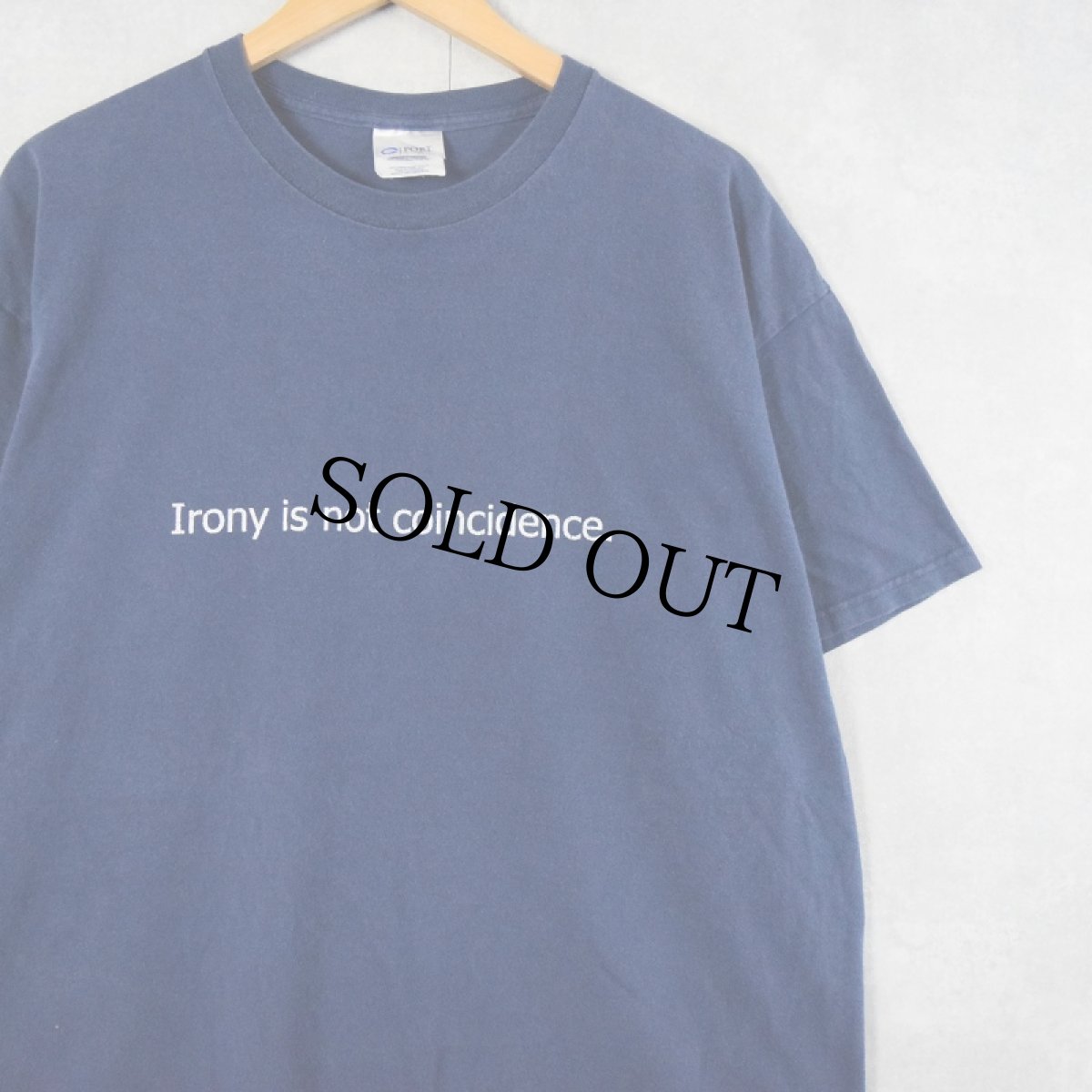 画像1: 2000's "Irony is not concidence." メッセージプリントTシャツ NAVY 2XL (1)