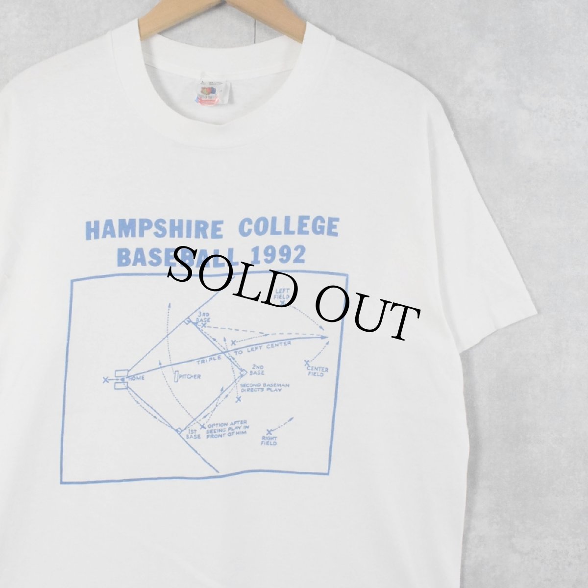 画像1: 90's USA製 "HAMPSHIRE COLLEGE BASEBALL 1992" プリントTシャツ L (1)