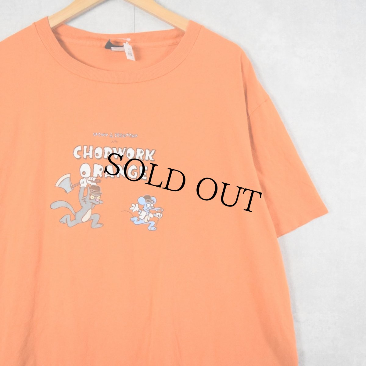 画像1: 90's ITCHY&SCRATCHY USA製 "CHOPWORK ORANGE" 映画パロディプリントTシャツ XL (1)