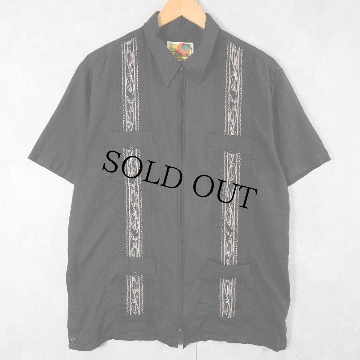 画像1: GUAYABERA フルジップ 刺繍デザイン キューバシャツ BLACK (1)