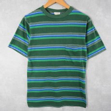 画像1: 70's Sears The Men's Store マルチボーダー柄 ポケットTシャツ S (1)