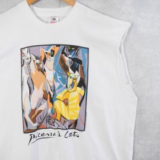 画像1: 90's Pablo Picasso USA製 "Picasso's cat" アートプリント カットオフスリーブTシャツ XL (1)