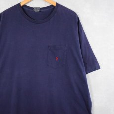 画像1: 90's POLO Ralph Lauren USA製 ロゴ刺繍 ポケットTシャツ NAVY XL (1)