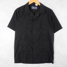 画像1: LADA 刺繍デザイン キューバシャツ BLACK SIZE18 (1)