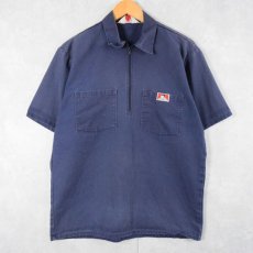 画像1: 80〜90's BEN DAVIS USA製 ハーフジップ ワークシャツ NAVY M (1)