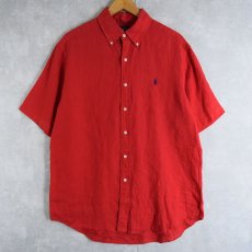 画像1: Ralph Lauren "CLASSIC FIT" ロゴ刺繍 リネン ボタンダウンシャツ L (1)