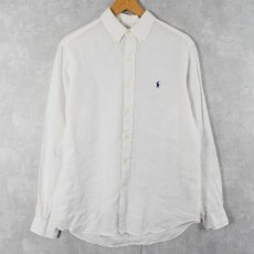 画像1: Ralph Lauren "CLASSIC FIT" ロゴ刺繍 リネン ボタンダウンシャツ M (1)
