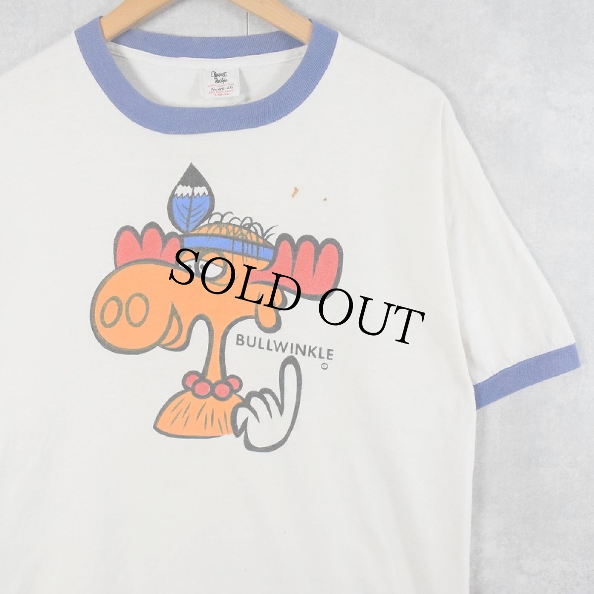 画像1: 80's BULLWINKLE USA製 キャラクタープリントリンガーTシャツ XL (1)