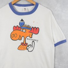 画像1: 80's BULLWINKLE USA製 キャラクタープリントリンガーTシャツ XL (1)