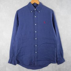 画像1: POLO Ralph Lauren "CUSTOM FIT" ロゴ刺繍 リネン ボタンダウンシャツ NAVY S (1)