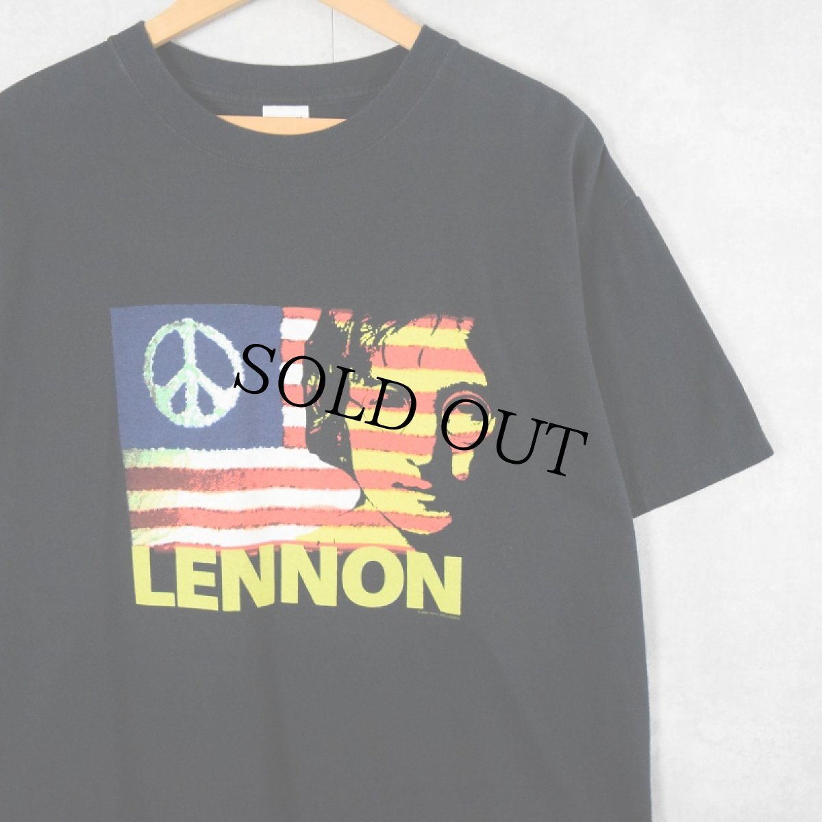 画像1: 2000's JOHN LENNON ピースマーク ミュージシャンプリントTシャツ BLACK L (1)