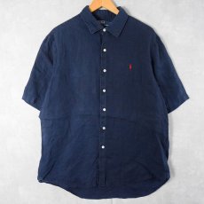 画像1: POLO Ralph Lauren ロゴ刺繍 リネンシャツ NAVY XL (1)