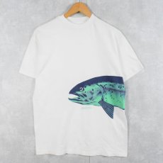 画像1: 90's USA製 "OREGON" 魚 巻きプリントTシャツ M (1)