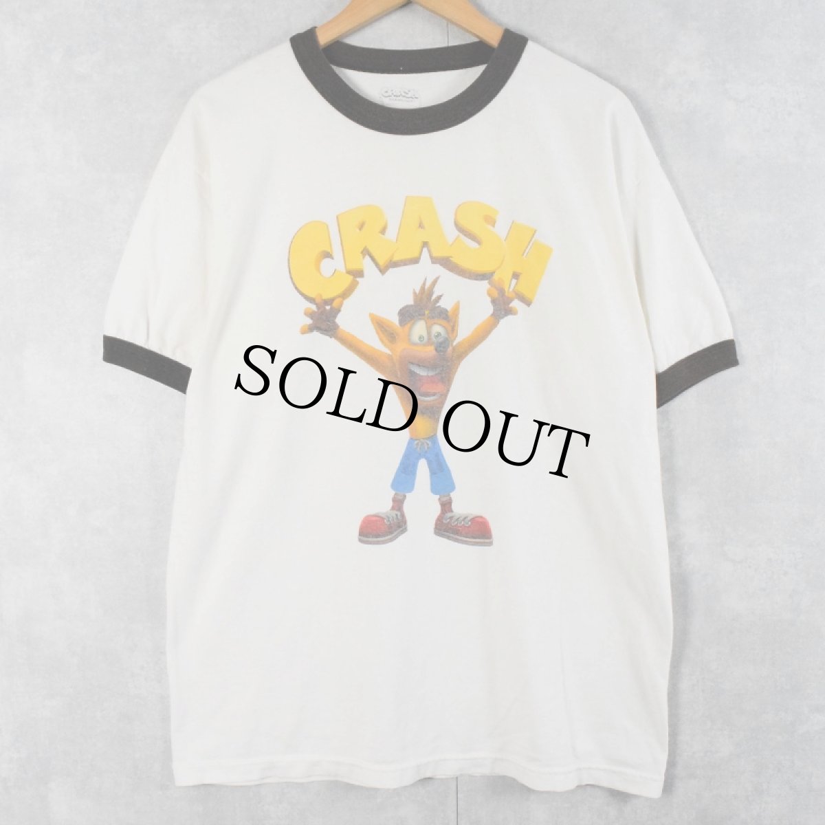 画像1: CRASH BANDICOOT ゲームキャラクタープリント リンガーTシャツ L (1)