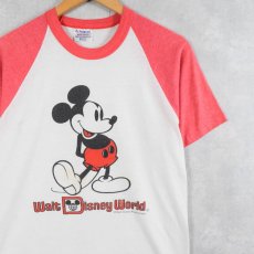 画像1: 80's Walt Disney World USA製 "MICKEY MOUSE" プリントラグランTシャツ M (1)