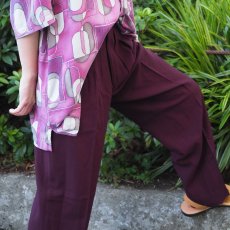 画像2: 90's KENZO JAPAN製 2タック ウール×レーヨンスラックス BURGUNDY W29 (2)