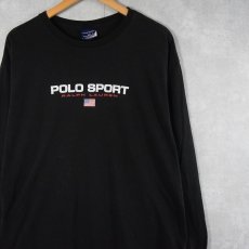 画像1: 90's POLO SPORT Ralph Lauren ロゴプリントロンT BLACK L (1)