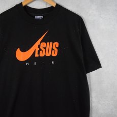 画像1: 90's "JESUS HEIR" USA製 ジーザスパロディTシャツ BLACK XL (1)