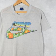 画像1: 80's NIKE USA製 紺タグ ロゴプリントTシャツ M (1)