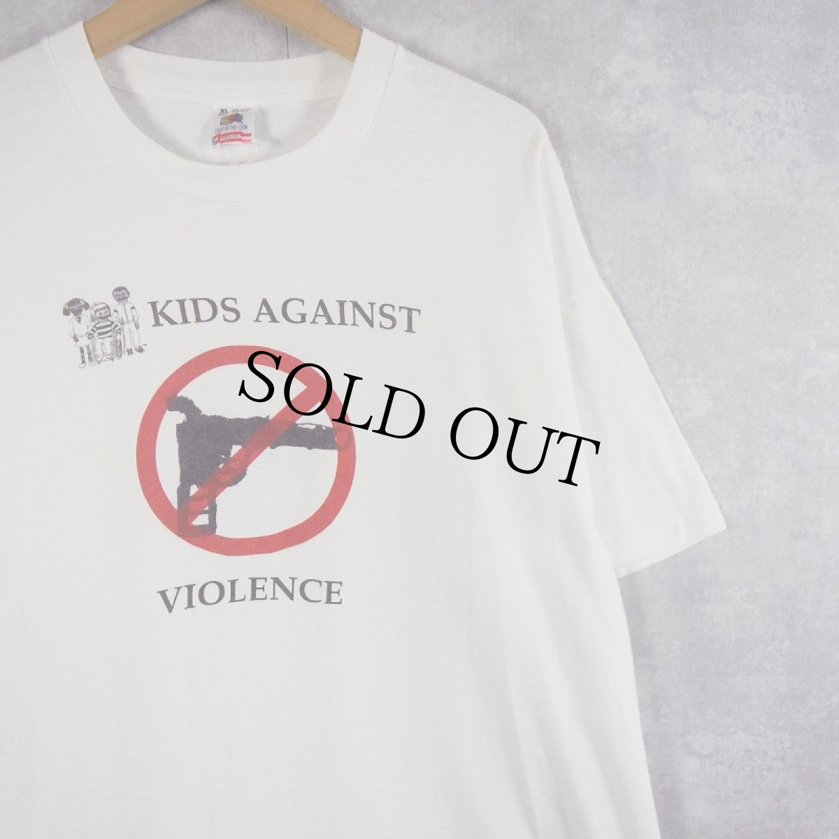 画像1: 90's USA製 "KIDS AGAINST VIOLENCE" メッセージプリントTシャツ XL (1)