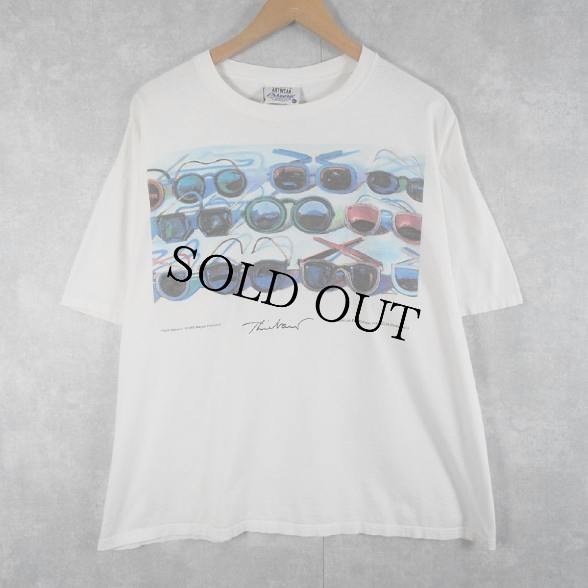 画像1: 80's Wayne Thiebaud USA製 "Dark Glasses" アートプリントTシャツ XL (1)