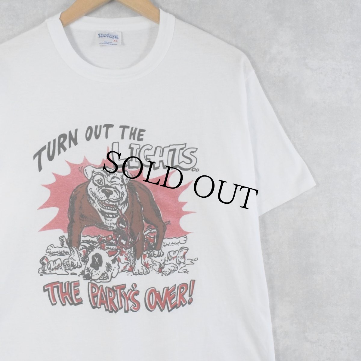 画像1: 80〜90's USA製 "TURN OUT THE LIGHTS THE PARTY'S OVER!" ブルドック プリントTシャツ XL (1)