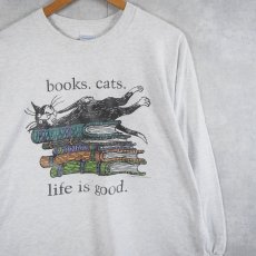 画像1: Edward Gorey "books.cats." 本×ねこプリントロンT XL (1)