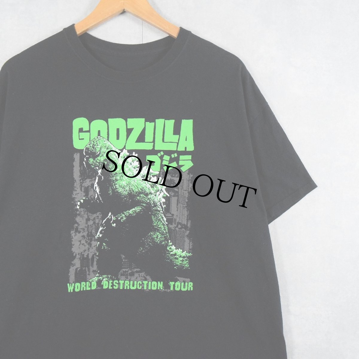 画像1: 2000's GODZILLA "WORLD DESTRUCTION TOUR" キャラクタープリントTシャツ BLACK (1)