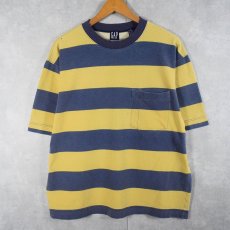 画像1: 90's GAP ファットボーダー柄 鹿の子ポケットTシャツ M (1)