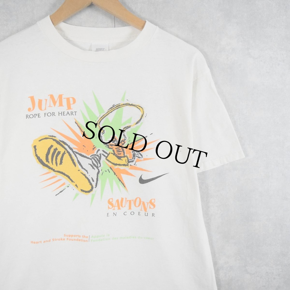 画像1: 90's〜 NIKE "JUMP FOR HEART SOUTONS EN COEUR" イベントTシャツ M (1)