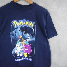 画像1: 90's〜 POKEMON "Gotta catch'em all !" キャラクタープリントTシャツ NAVY YOUTH XL (1)