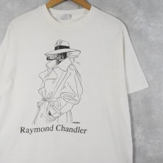 画像1: 90's LARGELY LITERARY USA製 "Raymond Chandler" 小説家 イラストプリントTシャツ L (1)